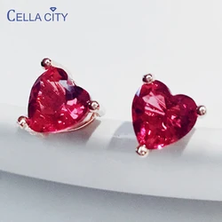Cellacity Calssic Women Sterling Silver Stud Earrings For Women With Heart Shaped Ruby Gemstone Christmas Gift Wholesale