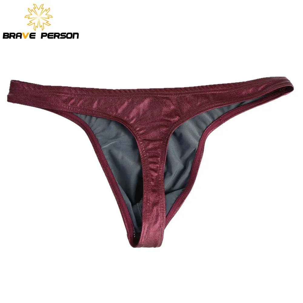 BRAVE PERSON Men Briefs Thongs Sexy Underwear Bright Imitation Leather Male Underpants Briefs G-string Panties Gay Underwear