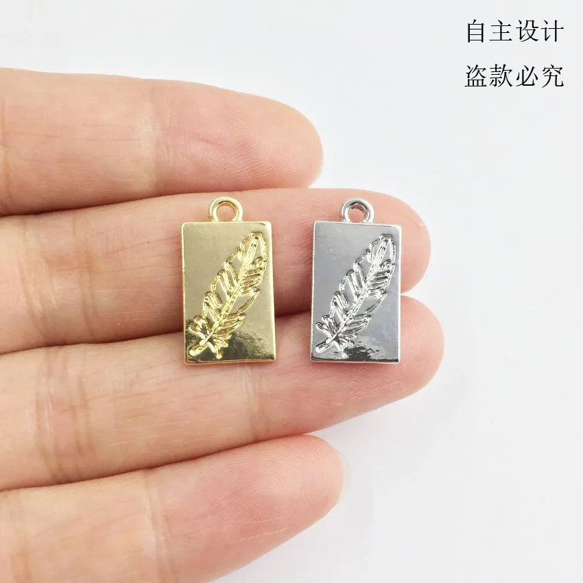 Eruifa 20Pcs 10*16mm Feather Print Zinc Alloy Charms Pendant Jewelry DIY Handmade 2 Colors