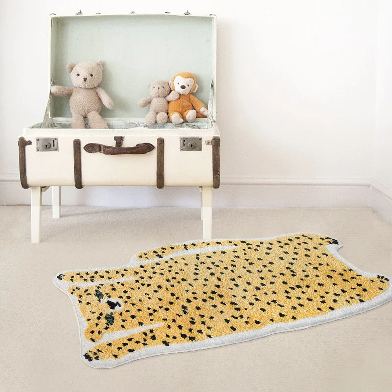 Tufting Leopard Bed Side Rug Soft Fluffy Cartoon Animal Carpet Area Floor Pad Mat Doormat Aesthetic Home Kids Room Nursery Decor