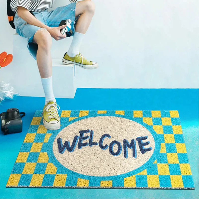 Entrance Hallway Welcome Doormat Checkerboard Printed Non-slip Floor Rug Front Door Mat Outdoor Carpet Bedroom Kitchen Floor Mat