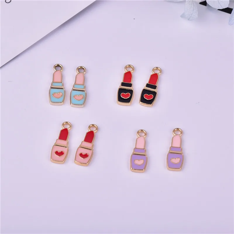 10pcs/pack Lipstick High Heels Make Up Enamel Metal  Charms Earring  Bracelet DIY Jewelry  Making