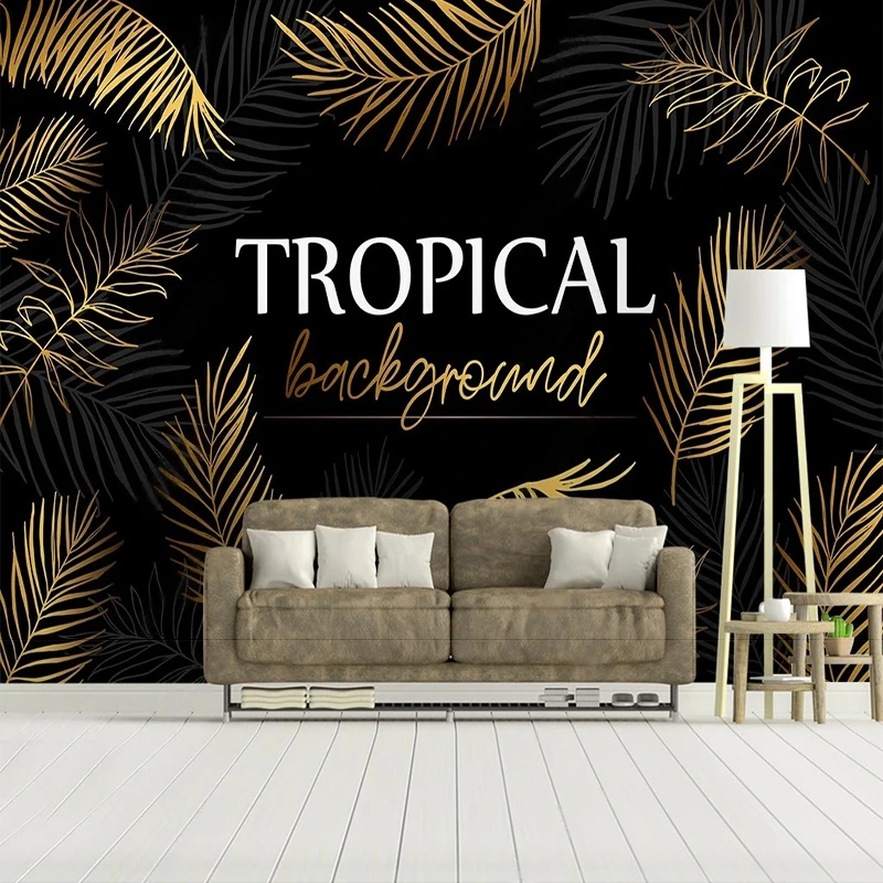 Self-Adhesive Wallpaper Modern 3D Nordic Tropical Plant Leaves Light Luxury Background Wall Mural Papel De Parede