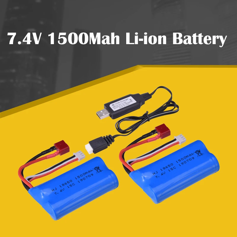 

Good Quality 2pcs 7.4V 1500Mah Li-ion Battery T plug/USB Charger for WLtoys 12428 2.4G 1:12 High Speed RC Car