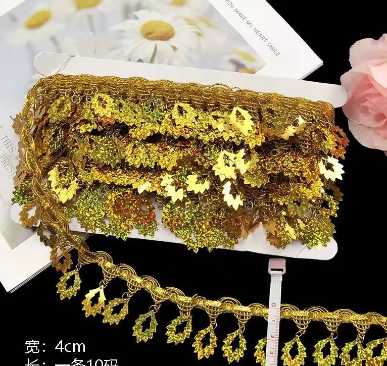 10 ياردة/مجموعة حافة التقوقع المعدنية الذهب الدانتيل التشذيب بريق فراشة شرابات الأعرجاب الدانتيل تقليم