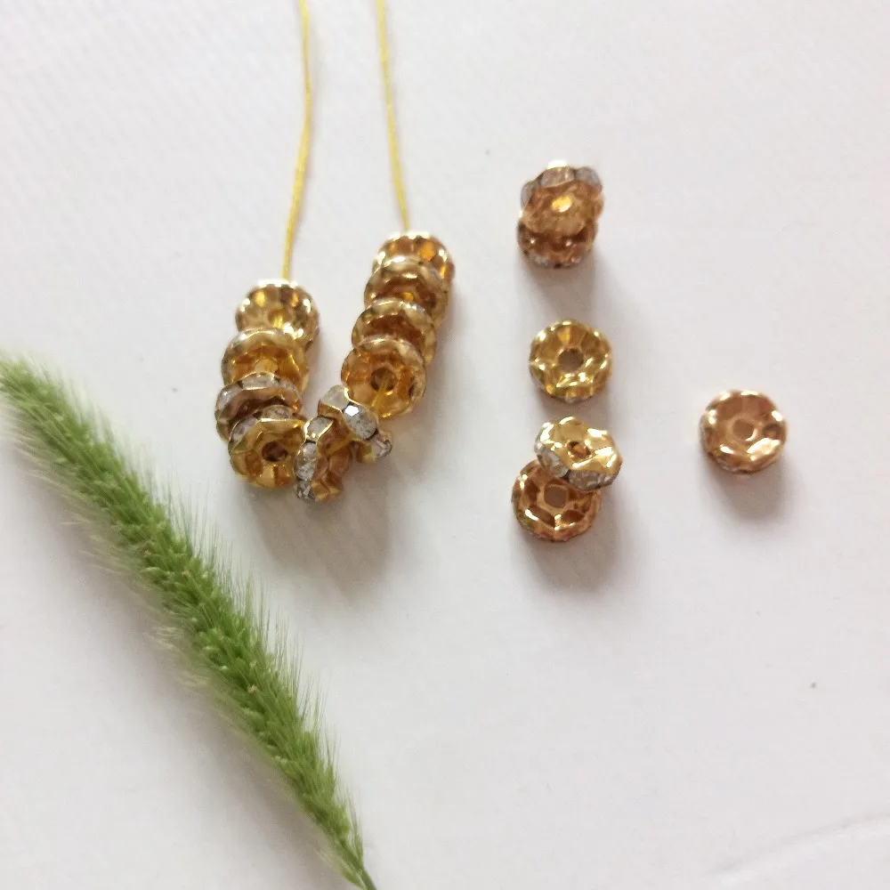 1000pcs 6/8/10mm Gold/Silver Round Spacer Beads Separate Bead Rhinestone Loose Crystal Beads For DIY Jewelry Making Accessories