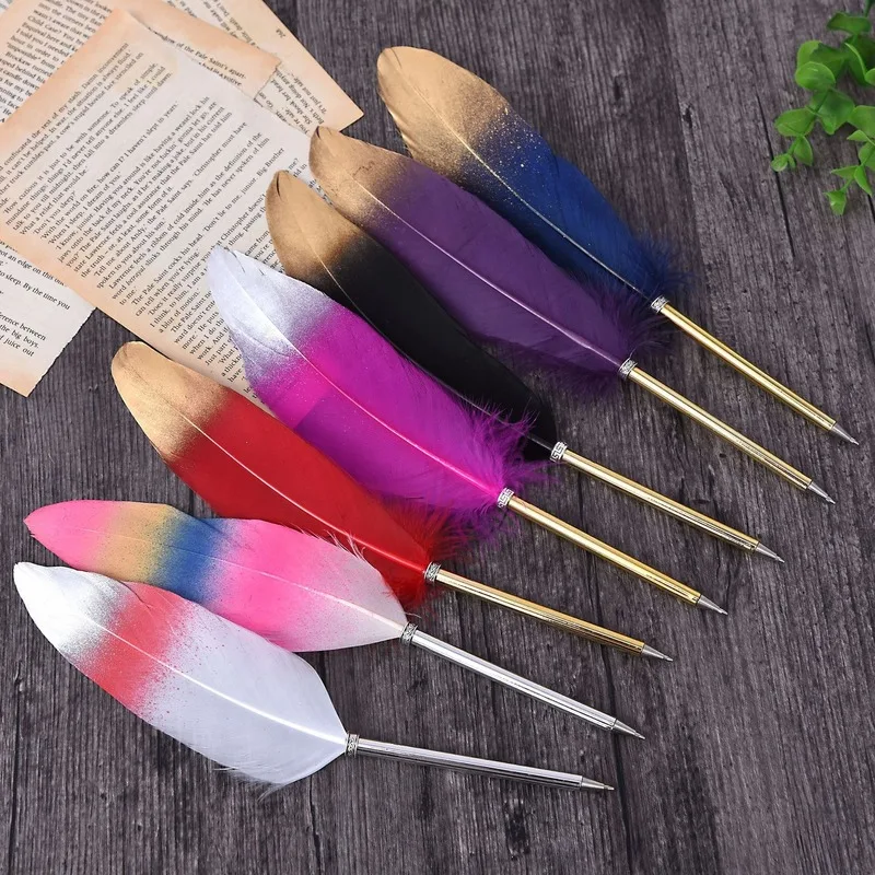 Creative Feather Pen Office Signature Ballpoint Pen 0.5mm Black Blue Ink Christmas Gift Wedding Advertising