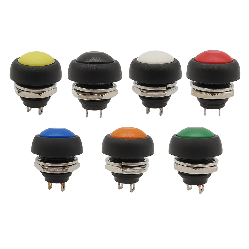 2Pcs Mini 12mm Round Push Button Switch Momentary Waterproof ON/OFF Switch PBS-33B 6 Colors For Arduino