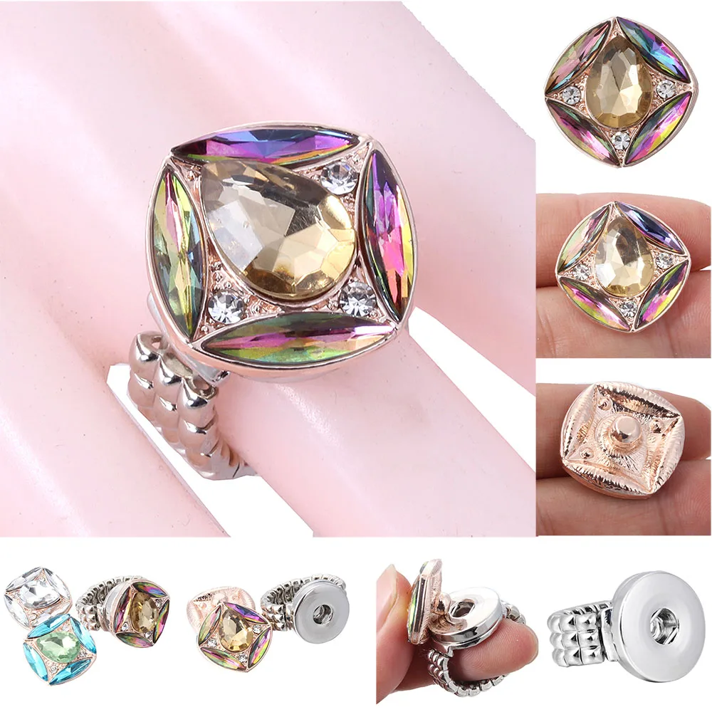 New Vintage Snap Jewelry Heart Love Crystal Snap Button Ring Elastic Adjustable Rings 12mm DIY Party Ring Button Rings for Women