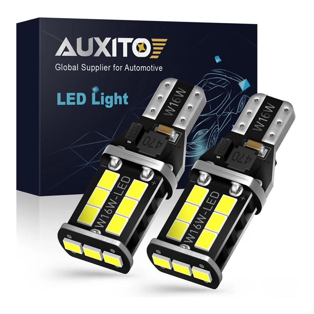 AUXITO 2Pcs 1000LM W16W LED Canbus NO OBC Error 2835 15SMD T15 LED Lamp Back UP Reverse Car Lights 6500K Xenon White 12V