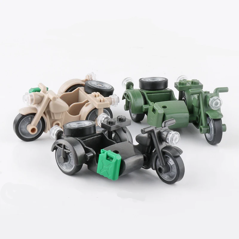 WW2 Military Building Blocks Mini Bricks Solider Figures Toys Gifts Weapon Gun Three Wheeled Motorcycle Carrier Vehicle Model