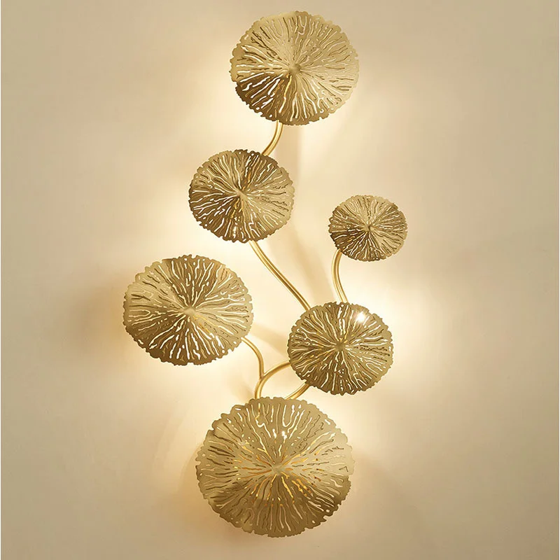 Luxury Golden Leaves Wall Lamp Bedside Foyer Bedroom Home Wall Decor Light TV Background Corridor Indoor Sconce