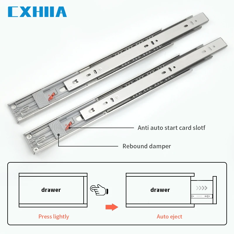 Cxhia 10-20 Inch Rvs Mute Lade Schuif Rail Drie-Sectie Buffer Track Rebound Demping