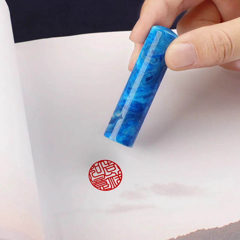 

Natural Jade Stone Chinese Name Stamp Student Teacher Blue Round Seal Private Signature Chop Calligraphy Painting Custom Sealing