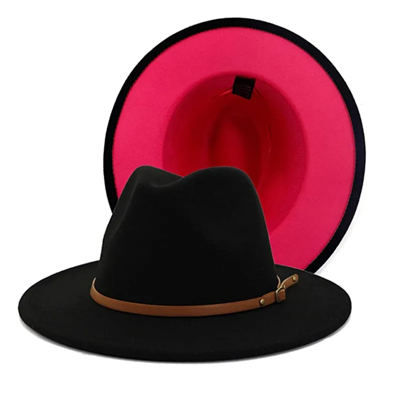 Summer Men Women Two Tone Fedora Hat Wide Brim Felt brown Belt Buckle Panama Jazz Hat Dress