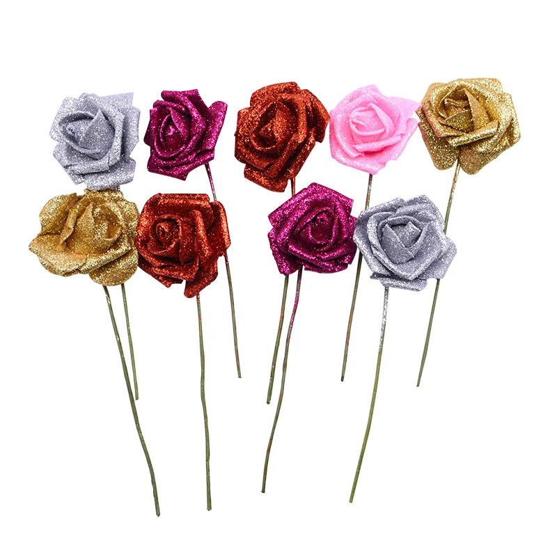 5/10/20pcs 6cm Gold Silver Rose Flower Glitter Foam Flower Artificial Rose Bouquet Wreath Decorative Xmas Wedding DIY Supplies - Image 6