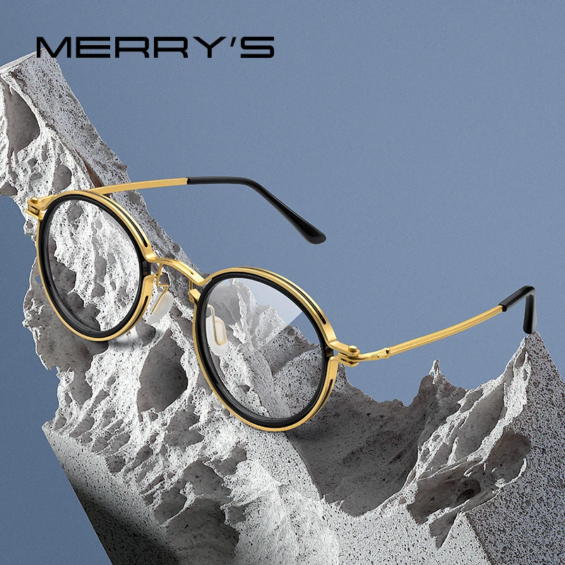 MERRYS DESIGN Men Steampunk Glasses Frame Popular Women Retro Round Eye Frames For Men Women Titanium Frame S2404