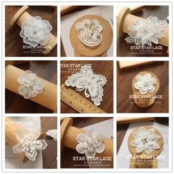 Iron Sew On Pearl Lace Embroidered Patches White Organza Flower Butterfly Appliques DIY Wedding Veil Decoration Jewelry Material