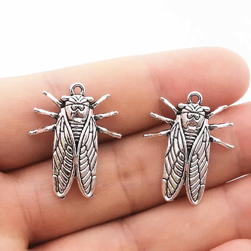 6pcs Cicada Charms Pendant 27x22mm Tibetan Silver Color Pendants Antique Jewelry Making DIY Handmade Craft