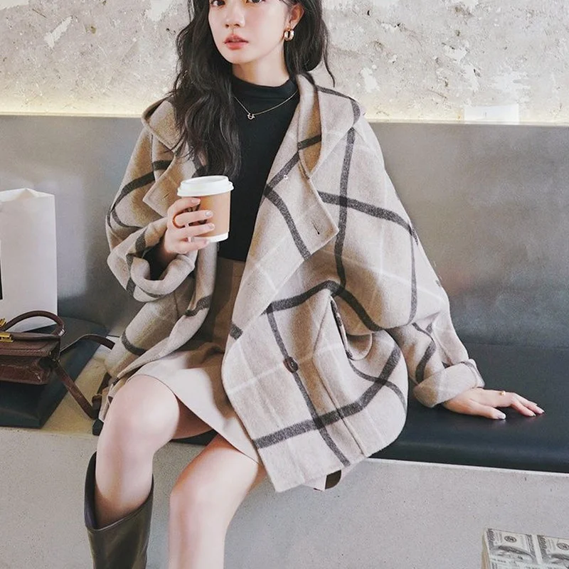 Mieszanki Kobiety Młody Tender Plaid Design Hooded Warm Winter Street Wear Loose Fashion Casual Ulzzang Harajuku Y2k Simple Daily Ins