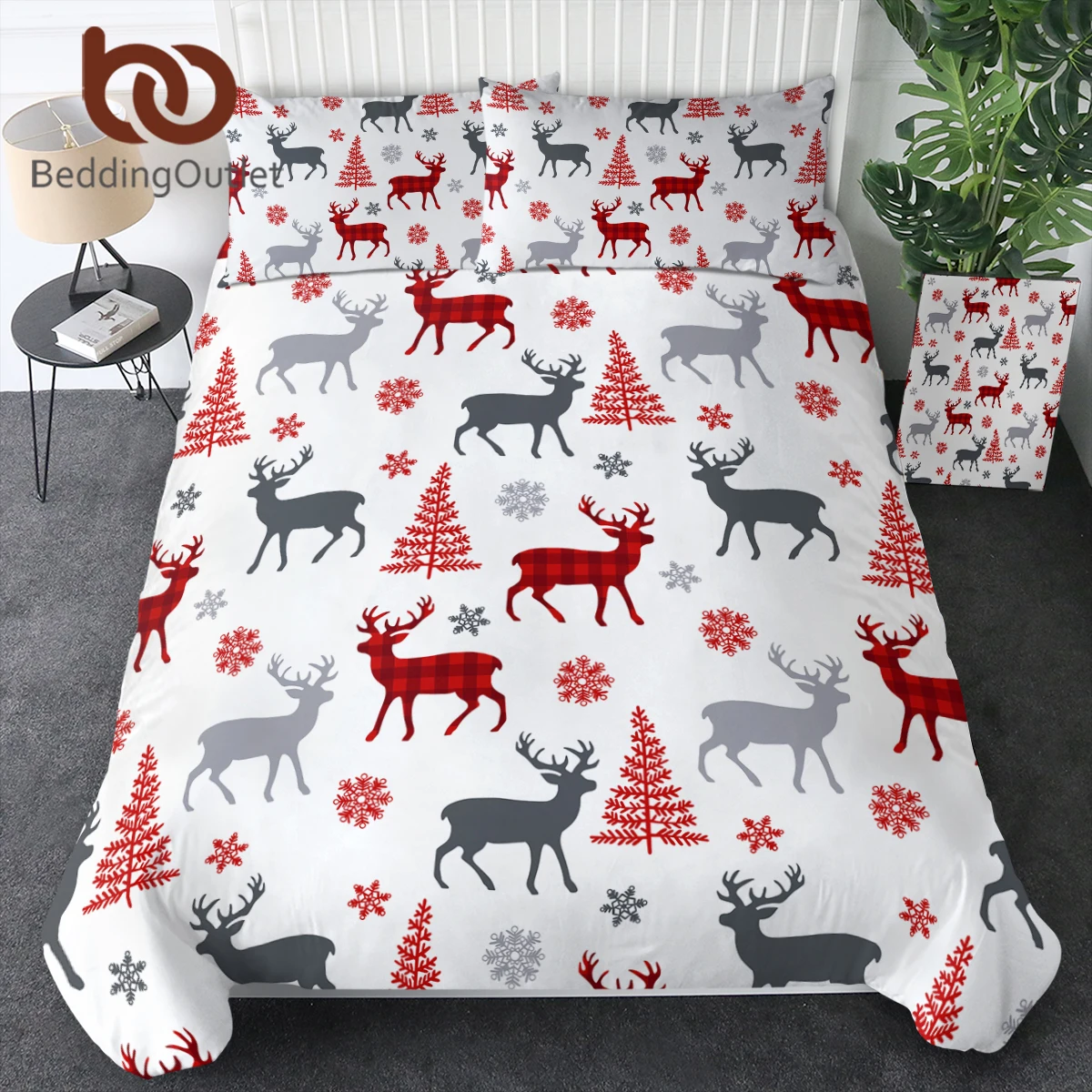 

BeddingOutlet Merry Christmas Bedding Set Queen Duvet Cover Elk Snowflakes Bedspread Holiday Bed Set New Year Bedding