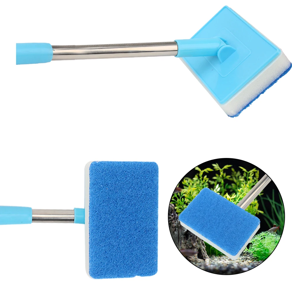 180° adjustable Cleaner Scrubber Aquarium Fish Tank Glass Window Algae Double-Sided Sponge Cleaning Brush Super Long Handle