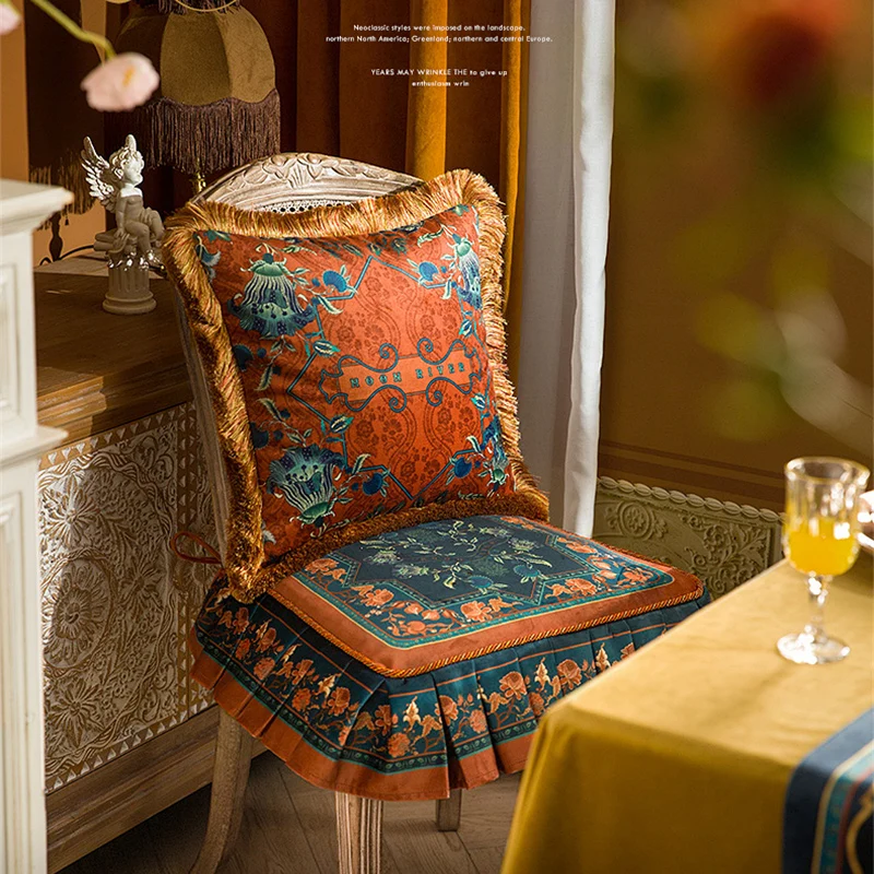 Dining Chair Cover Home Decor Retro Orange Warm Seat Cushion Custom Elastic Dining Room Chair Cover Delicate Soft Short Fluff