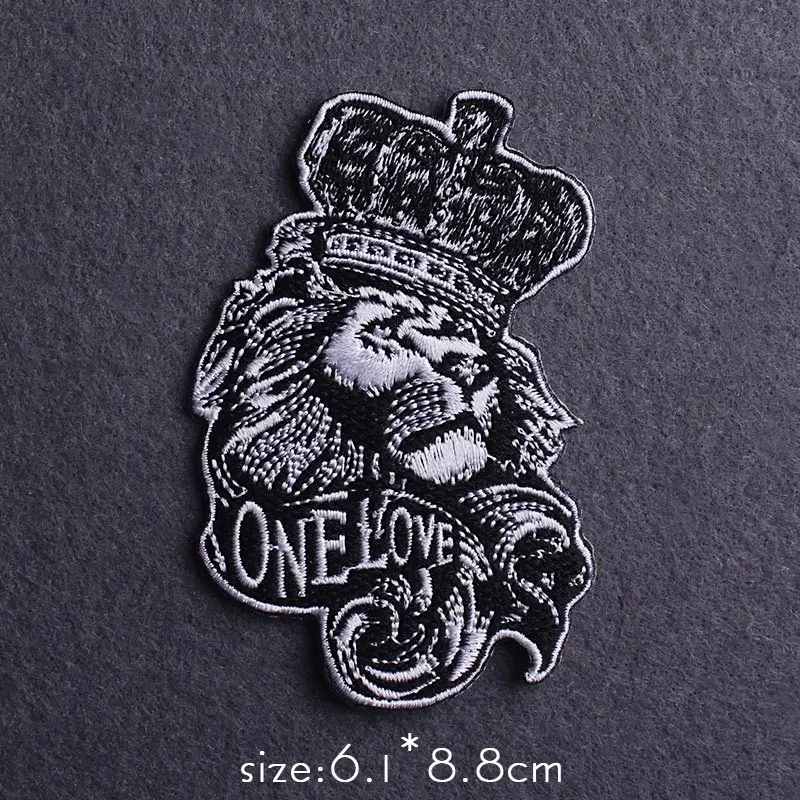 Punk Patch Embroidered Patches For Clothing King Lion Bear Embroidery Patch Iron On Patches For Clothes Applique Skull Badge DIY