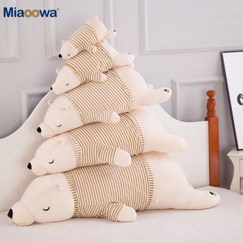 35-110CM Kawaii Dressing Polar Bear Plush Doll Baby Soft Stuffed Sleeping Bear Pillow Animal Plush Toys Cartoon Gifts