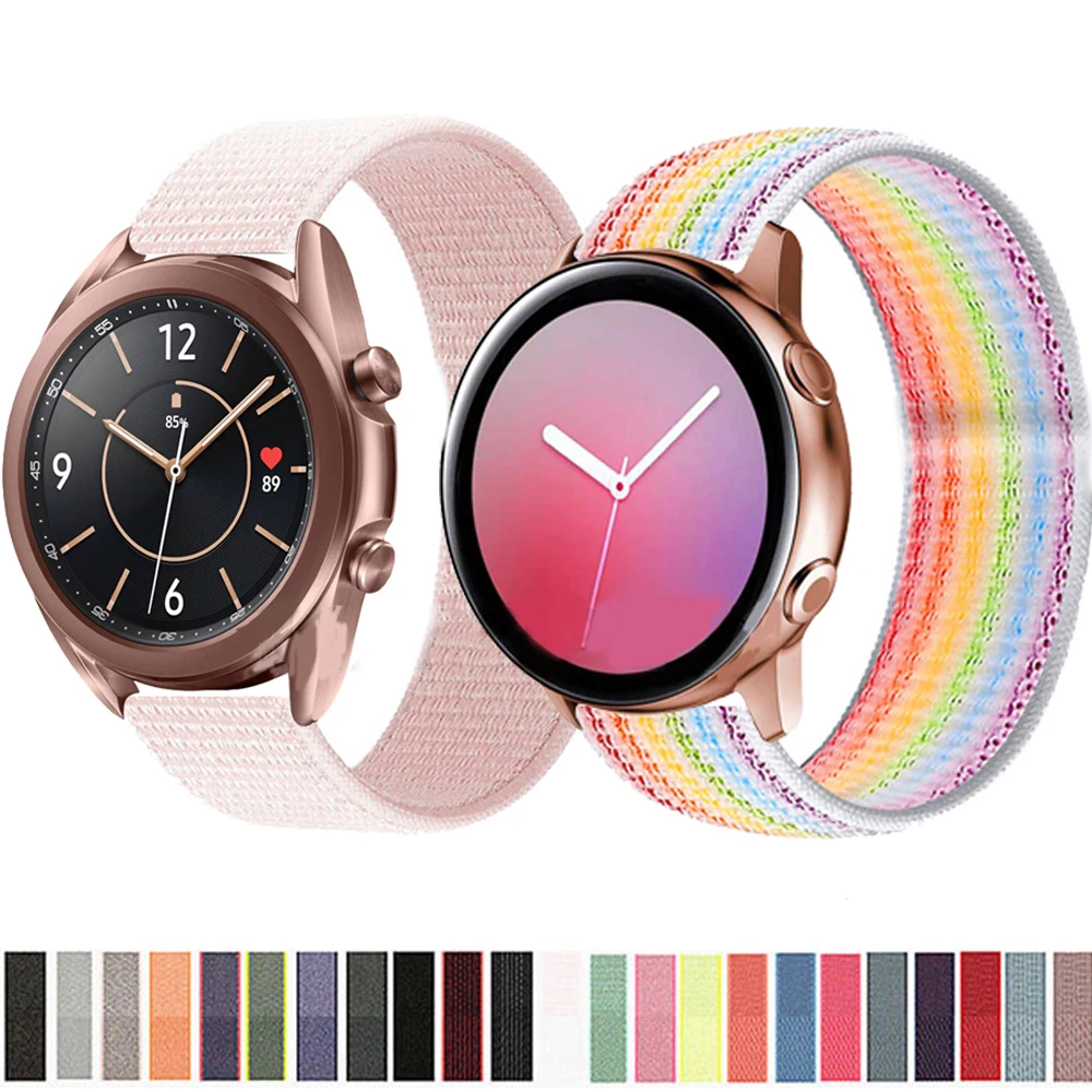 20มม.ห่วงไนลอนทอสำหรับ Samsung Galaxy 3 41MM Active 2 40/44มม.สายรัดข้อมือสำหรับ Galaxy 42MM Correa สร้อยข้อมือ