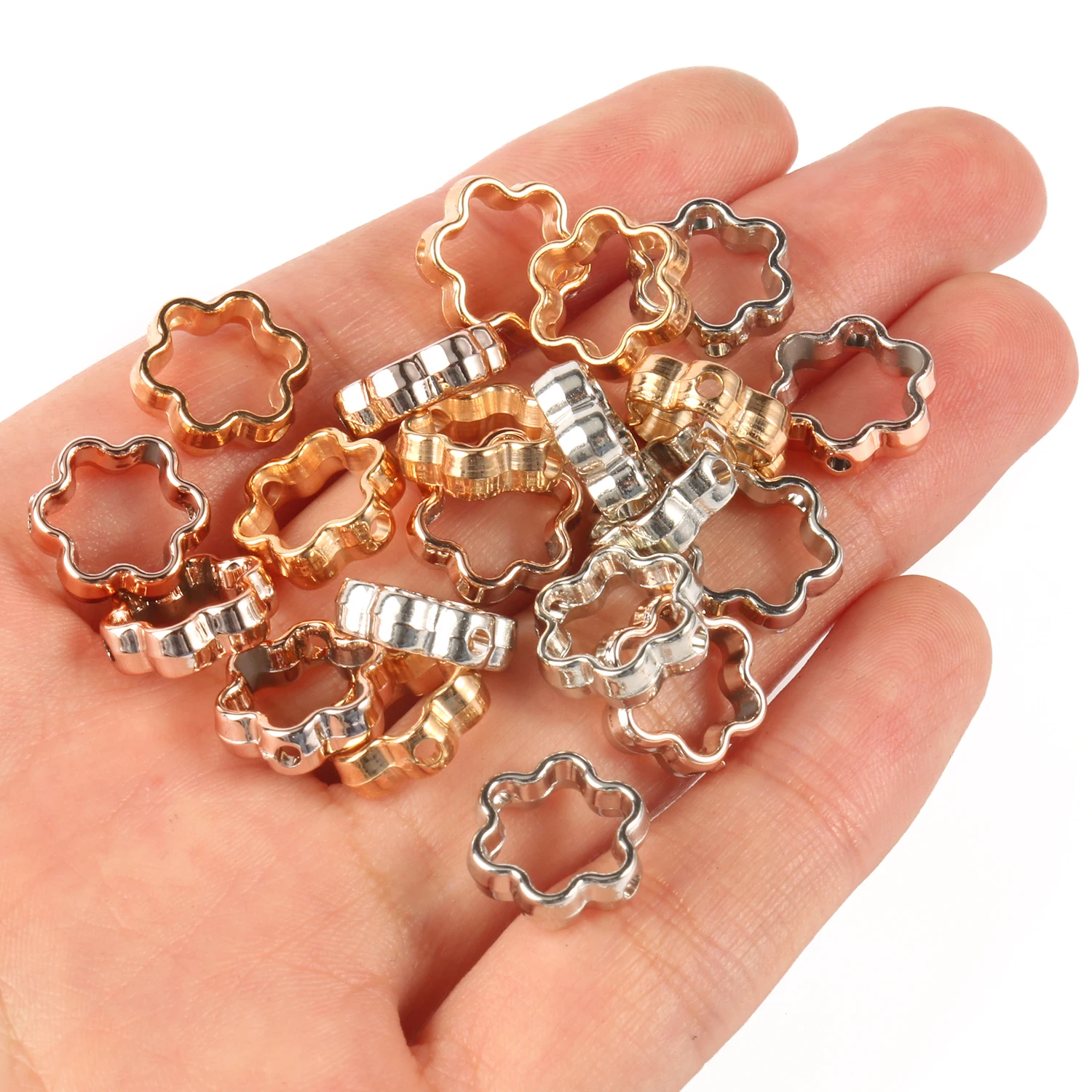 50pcs/lot Flower Shape CCB Bead Frame Spacer Beads Jump Ring Connector for Beading Earring Bracelet Necklace Jewelry Making 12mm