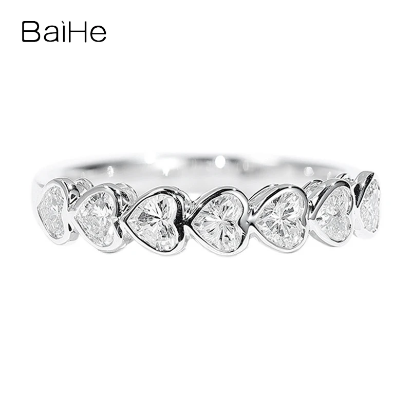 

BAIHE Solid 14K White Gold H/SI Natural Diamond Ring Women Wedding Band Trendy Fine Jewelry Making Diamantring Anel diamante