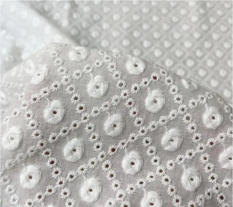 

Hollowed Cotton Lace Fabric In Off White With Eyelet Circle Pattern For Party Dress, Sewing Supplies, Home Decor 1 Yard