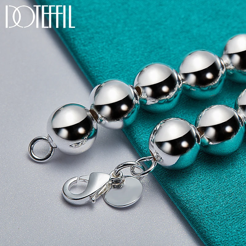 DOTEFFIL 925 Sterling Silver 10mm Hollow Ball Beads Chain Bracelet For Woman Wedding Engagement Charm Party Jewelry