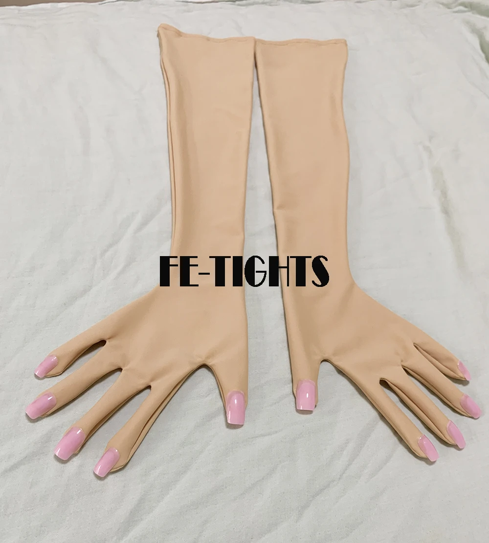 Luxury Customzie Pink Flesh Spandex Zentai Nail Gloves Men\'s Cosplay Kigurumi Long Gloves With Nails Service Crossdress