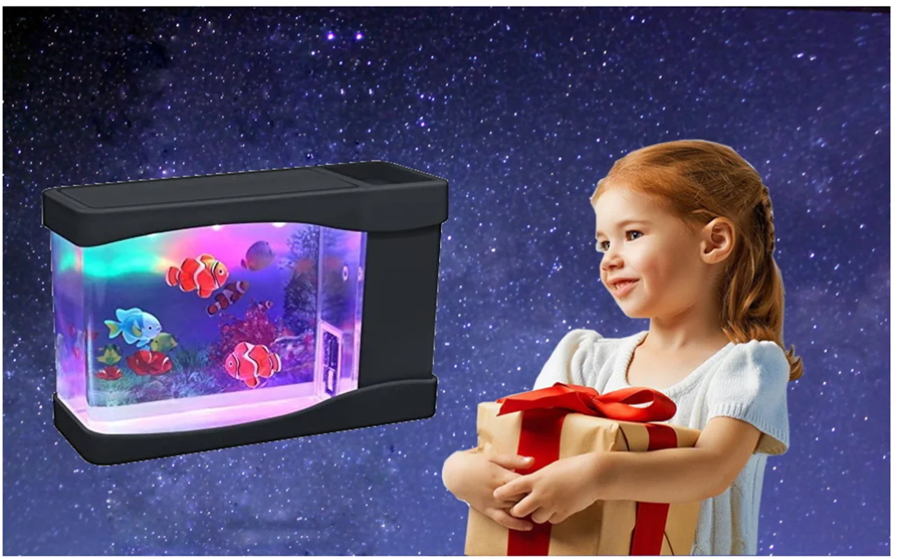 New Lightahead Artificial Mini Aquarium A Sensory Multi Colored LED Swimming Fish Tank With Bubbles Fish Box