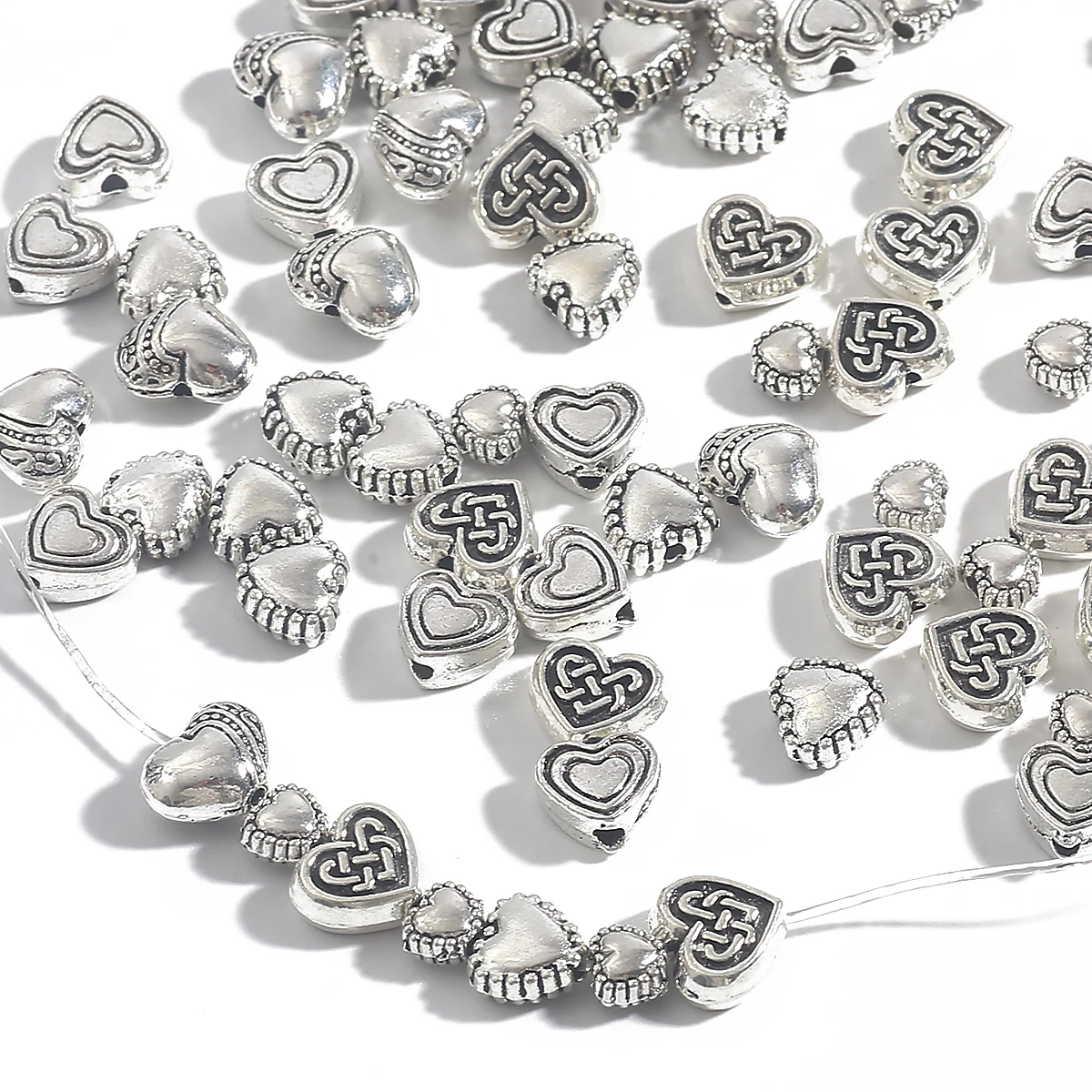 20/30/50pcs 6-10mm Tibetan Antique Silver Plated Heart Charms Metal Spacer Beads For Jewelry Making Diy Finding Accessories