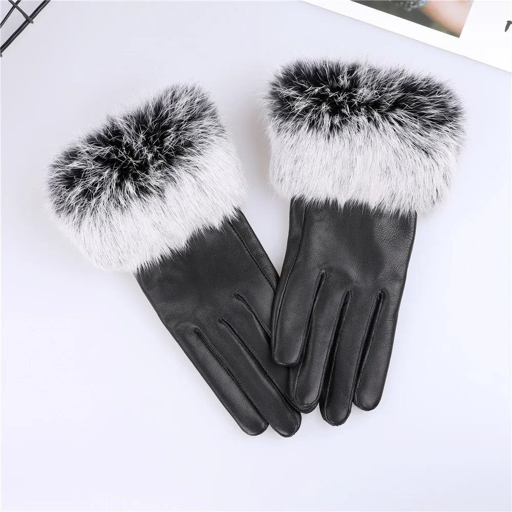 Guantes de piel de oveja auténtica para mujer, manoplas cálidas de piel de conejo, para conducir, gran oferta, Otoño e Invierno