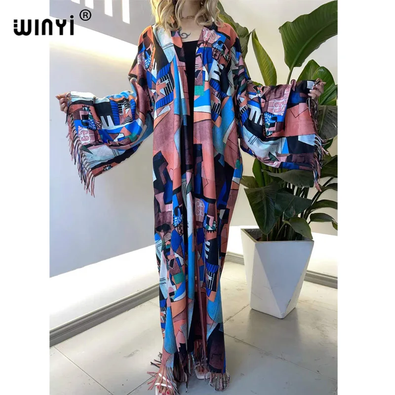 WINYI 2021  Europe winter Women Cardigan stitch sexcy Boho Maxi African Holiday Batwing Sleeve kaftan kimono