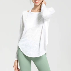 Women Oversize Yoga Shirt Long Sleeve Workout Running Top Loose Breathable Quick Drying Fitness Gym Shirt Female Sportswear