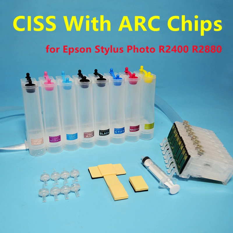 Latest Compatible CISS Ink Tank For Epson Stylus Photo R2400 R2880 Printer With ARC Chip 8Colors Continuous Ink Supply System