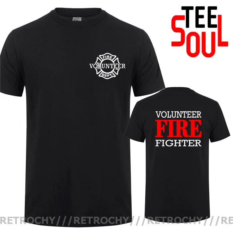 

Retrochy Double Sides Printing Firefighter Volunteer T Shirt Mans Fire Rescue Cool Fashion Short Sleeve Men Fireman Tshirts men