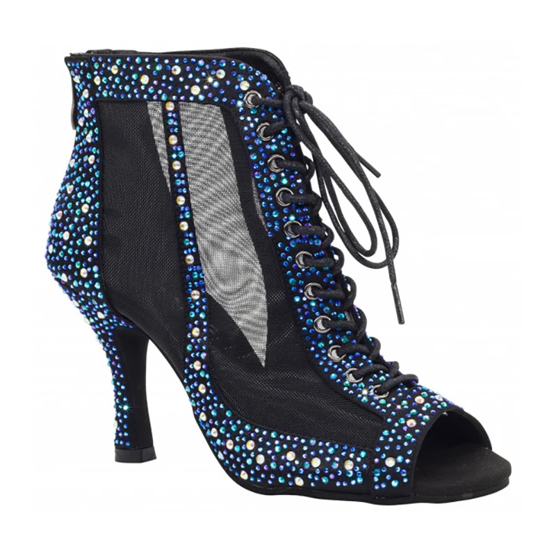 Evkoodance Practice Women Dance Boots Open Toe Latin Salsa Ballroom Dance Shoes LadY Party Dance Shoes Blue Rhinestone DIY Shoes
