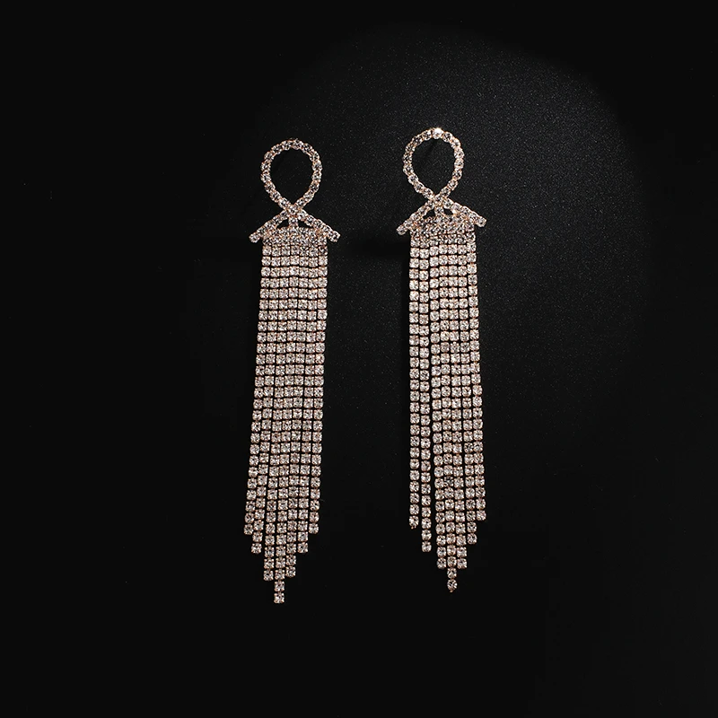 New Fashion Long Tassel Earrings for Women Luxury High Quality Design Jewelry Inlay Rhinestone Popular Personality Earring E753