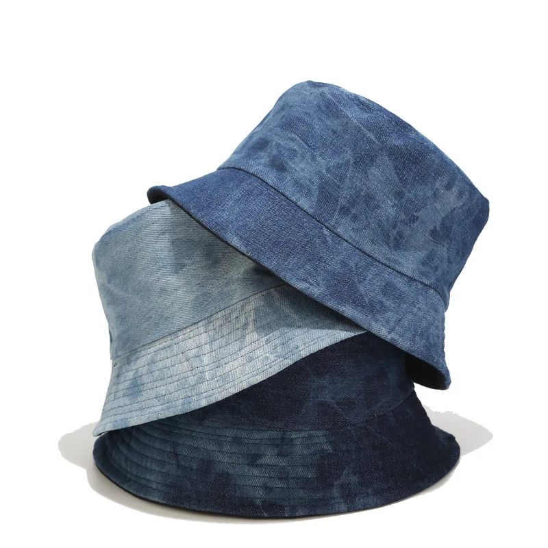 Patterned Denim Washed Bucket Hat Two Side Wear Unisex Bob Caps Hip Hop Gorros Men Women Panama Cap Beach Fishing Outdoor Sunhat