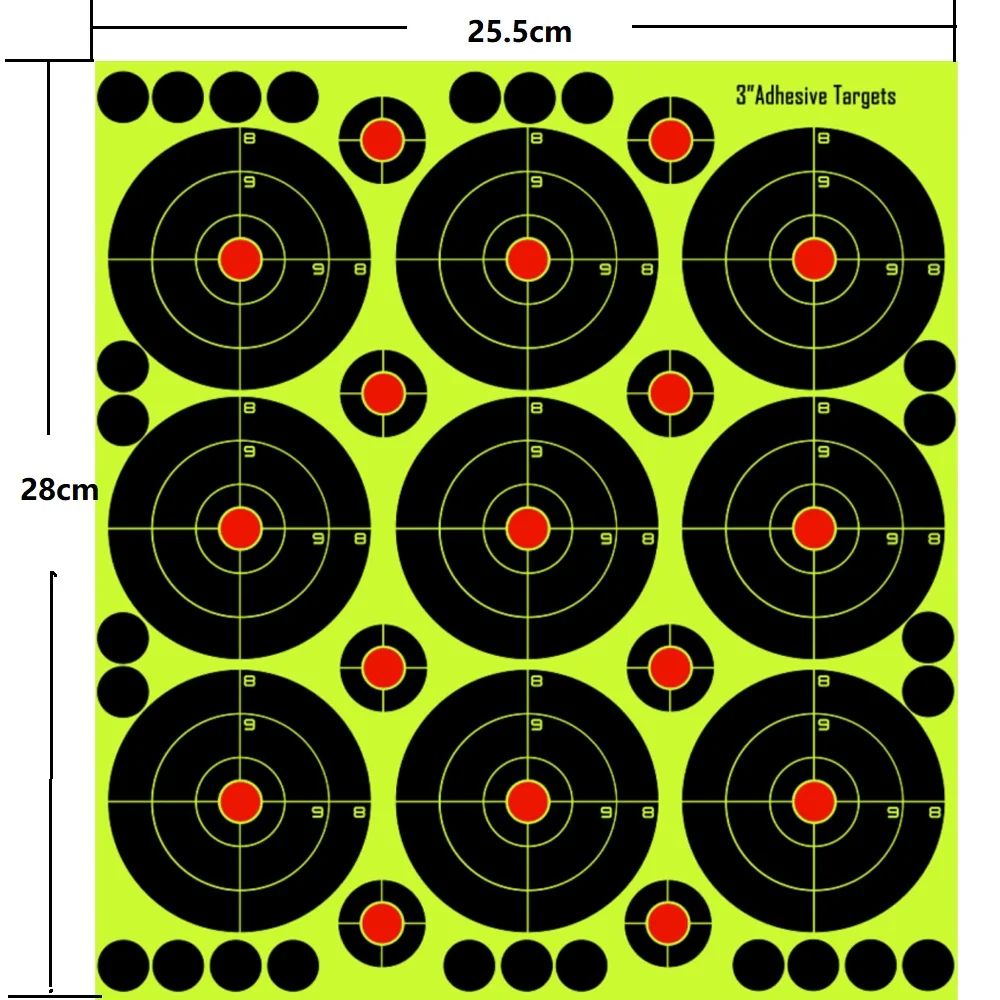 3" Self-Adhesive Splatter Splash & Reactive(Color Impact) Shooting Sticker Targets(Bull's Eye) 10 Sheets(90 Pcs)/Pack image 2