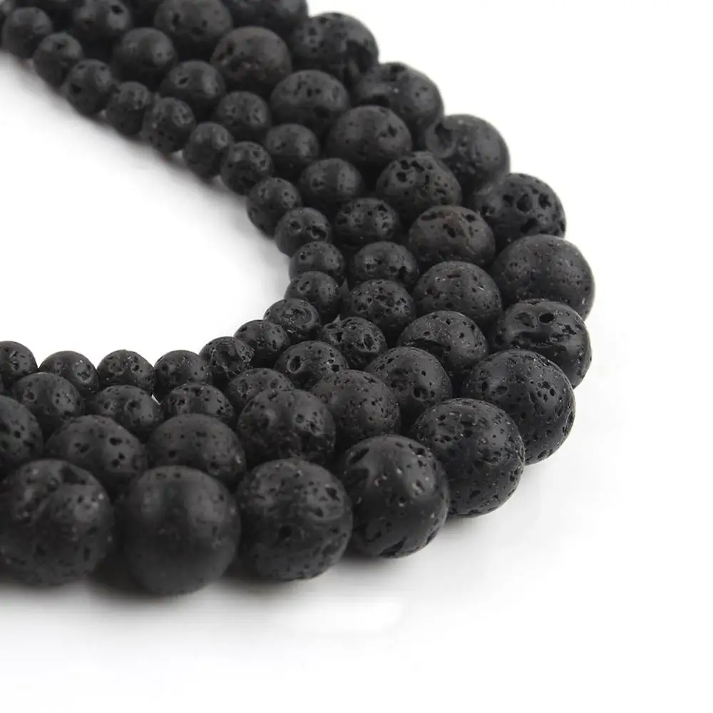 Natural Black Volcanic Lava Stone Beads Round Volcanic-Stone Spacer bead For Jewelry 4/6/8/10/12mm DIY Men Bracelet Necklace