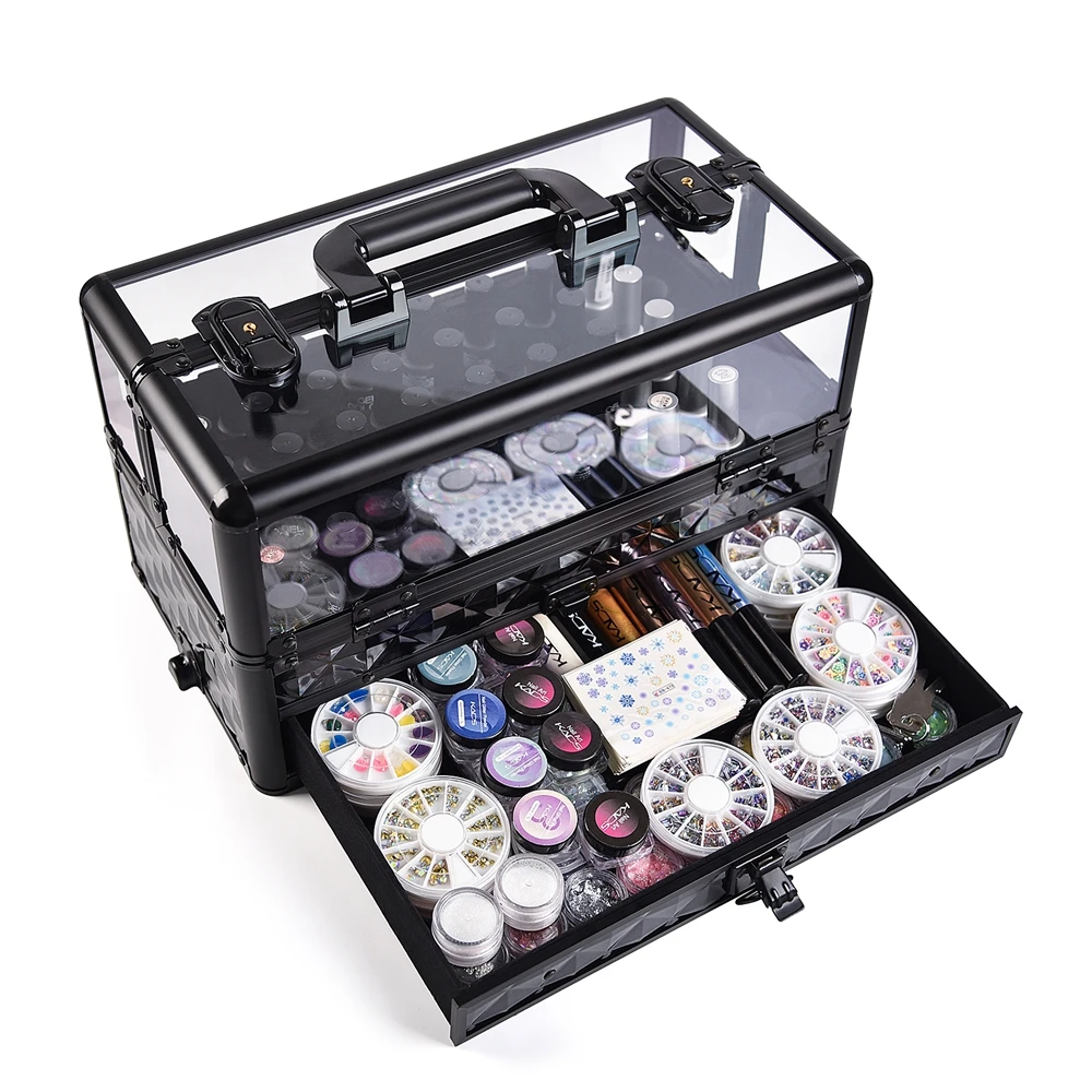 Large Capacity Manicure Makeup Organizer Box High Quality Professional Outing Travel Cosmetic Bag Suitcases Nail Art Tool