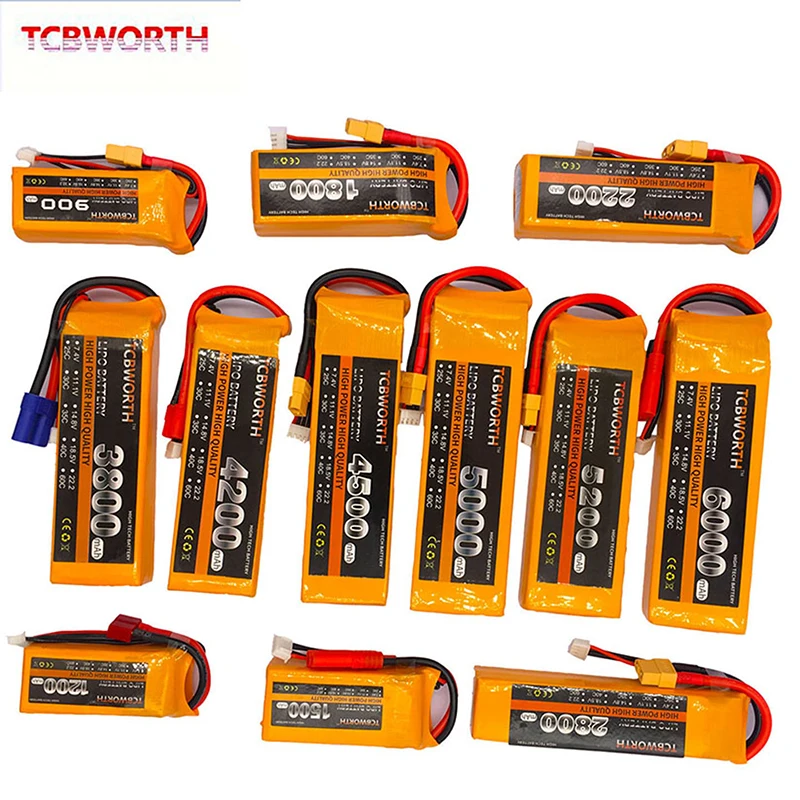 7.4V 11.1V 14.8V 22.2V RC LiPo Battery 1800 2200 4200 5200 6000mAh 2S 3S 4S 5S 6S 25C 35C 60C For RC Airplane Drone Helicopter