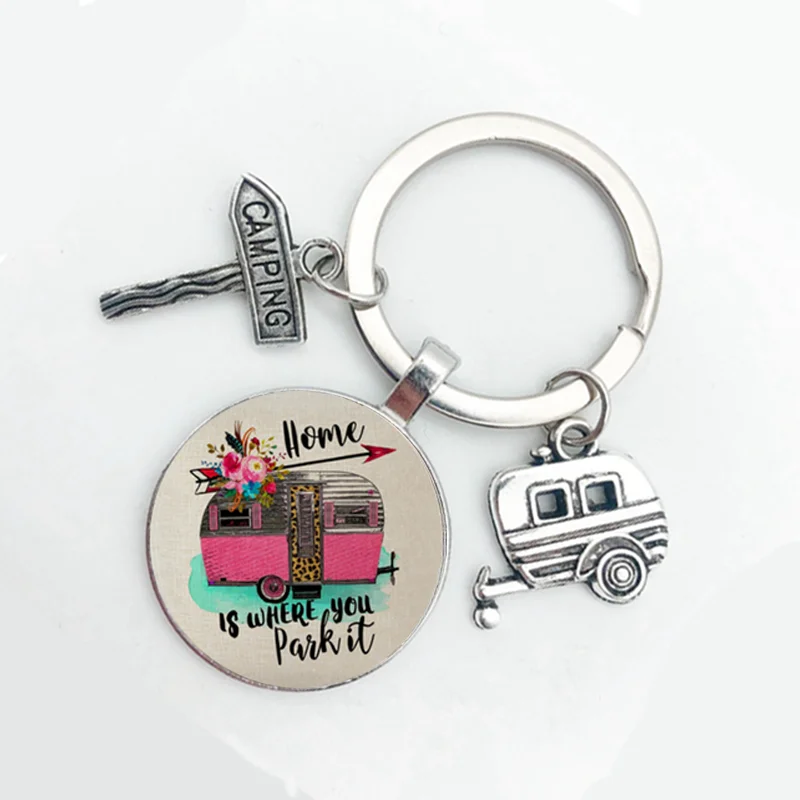 2021 New Cute Camper Wagon, I Love Camping Keychain, Trailer Road Sign Keychain, Holiday Travel Souvenir Gift